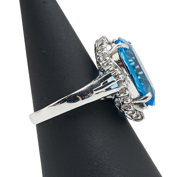 ノーブランド ブルー Pt900 プラチナ ブルートパーズ10ct ダイヤ0.30ct リング 指輪 レディース no brand 14号 【中古】