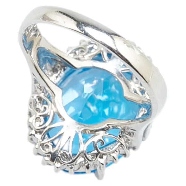 ノーブランド ブルー Pt900 プラチナ ブルートパーズ10ct ダイヤ0.30ct リング 指輪 レディース no brand 14号 【中古】