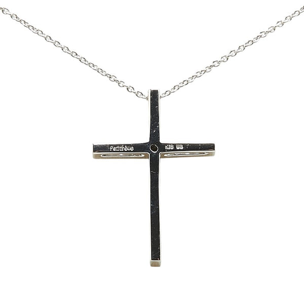 K18WG ホワイトゴールド ダイヤ0.18ct Petitreve プチレーヴ クロス 十字架 モチーフ ネックレス レディース 【中古】