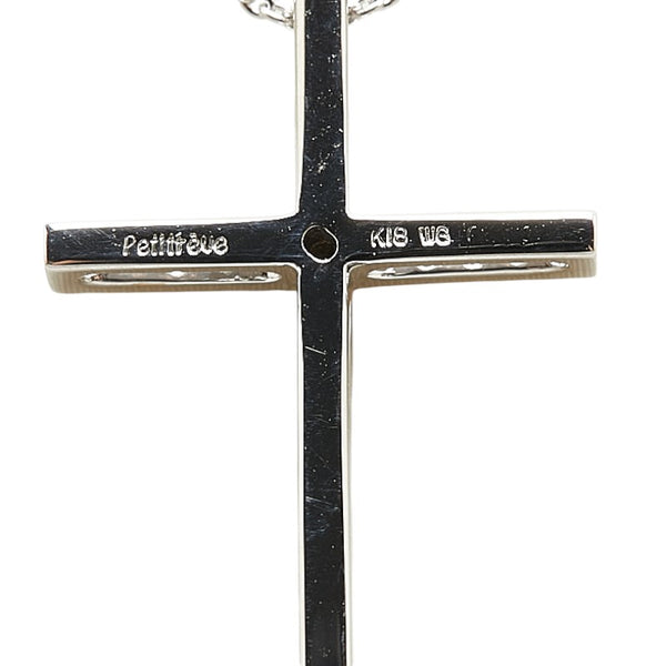 K18WG ホワイトゴールド ダイヤ0.18ct Petitreve プチレーヴ クロス 十字架 モチーフ ネックレス レディース 【中古】