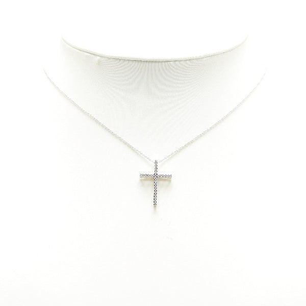 K18WG ホワイトゴールド ダイヤ0.18ct Petitreve プチレーヴ クロス 十字架 モチーフ ネックレス レディース 【中古】