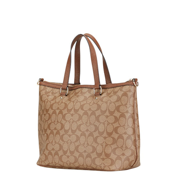 コーチ シグネチャー トートバッグ ハンドバッグ F34614 ベージュ ブラウン PVC レザー レディース COACH 【中古】