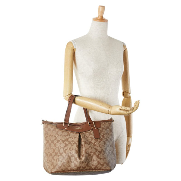 コーチ シグネチャー トートバッグ ハンドバッグ F34614 ベージュ ブラウン PVC レザー レディース COACH 【中古】