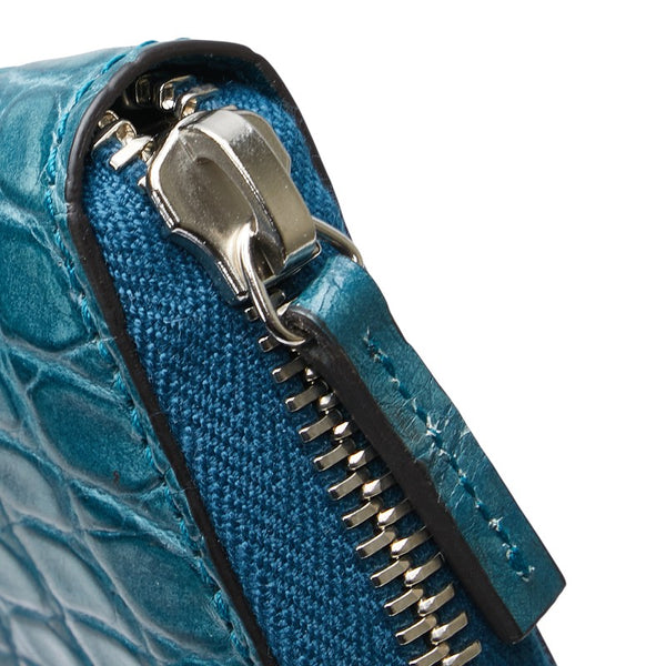 グッチ クロコ型押し ラウンドファスナー コインケース 250983 ブルー レディース GUCCI 【中古】