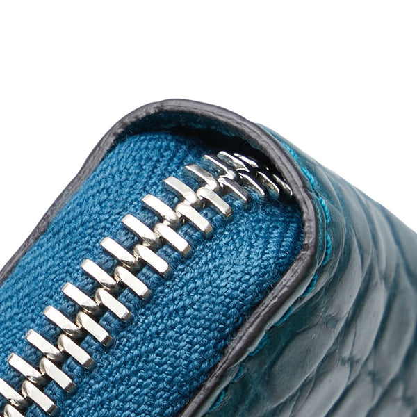 グッチ クロコ型押し ラウンドファスナー コインケース 250983 ブルー レディース GUCCI 【中古】