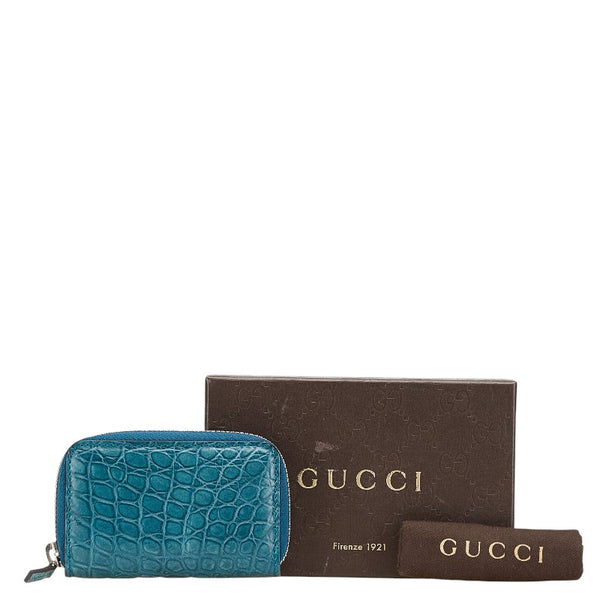 グッチ クロコ型押し ラウンドファスナー コインケース 250983 ブルー レディース GUCCI 【中古】