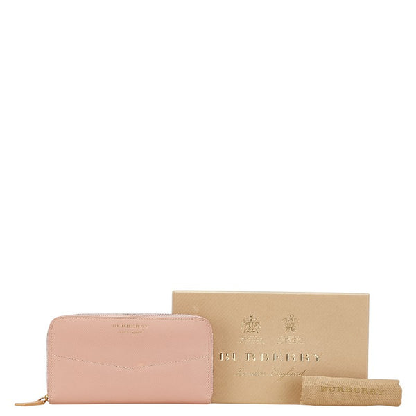 バーバリー ラウンドファスナー 長財布 ピンク レザー レディース BURBERRY 【中古】