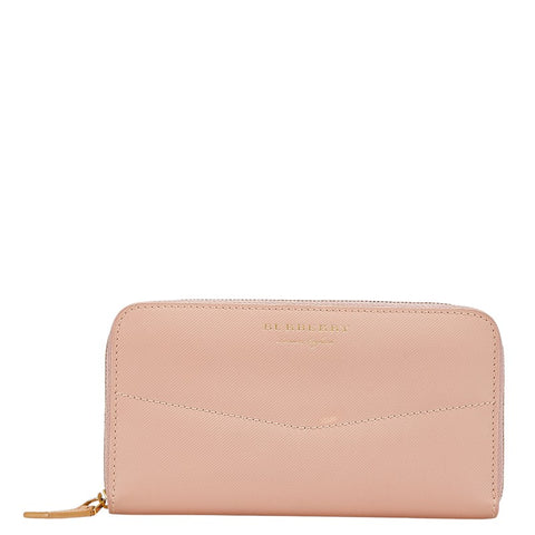 バーバリー ラウンドファスナー 長財布 ピンク レザー レディース BURBERRY 【中古】