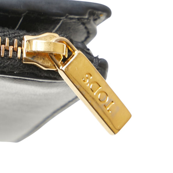 トッズ T タイムレス L字ファスナー 二つ折り財布 コンパクトウォレット ブラック レザー レディース TOD’S 【中古】