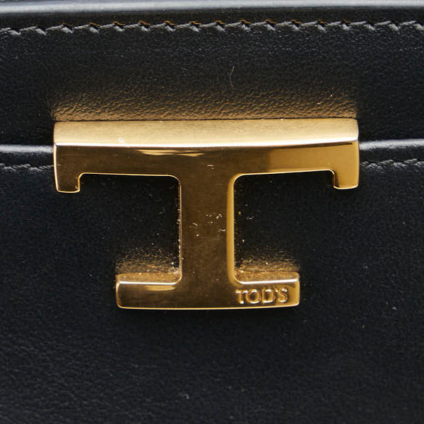トッズ T タイムレス L字ファスナー 二つ折り財布 コンパクトウォレット ブラック レザー レディース TOD’S 【中古】
