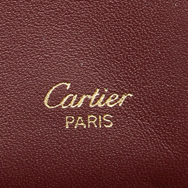 カルティエ マストライン カードケース パスケース ワインレッド ボルドー レザー レディース CARTIER 【中古】