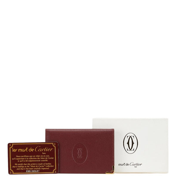 カルティエ マストライン カードケース パスケース ワインレッド ボルドー レザー レディース CARTIER 【中古】