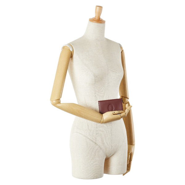 カルティエ マストライン カードケース パスケース ワインレッド ボルドー レザー レディース CARTIER 【中古】