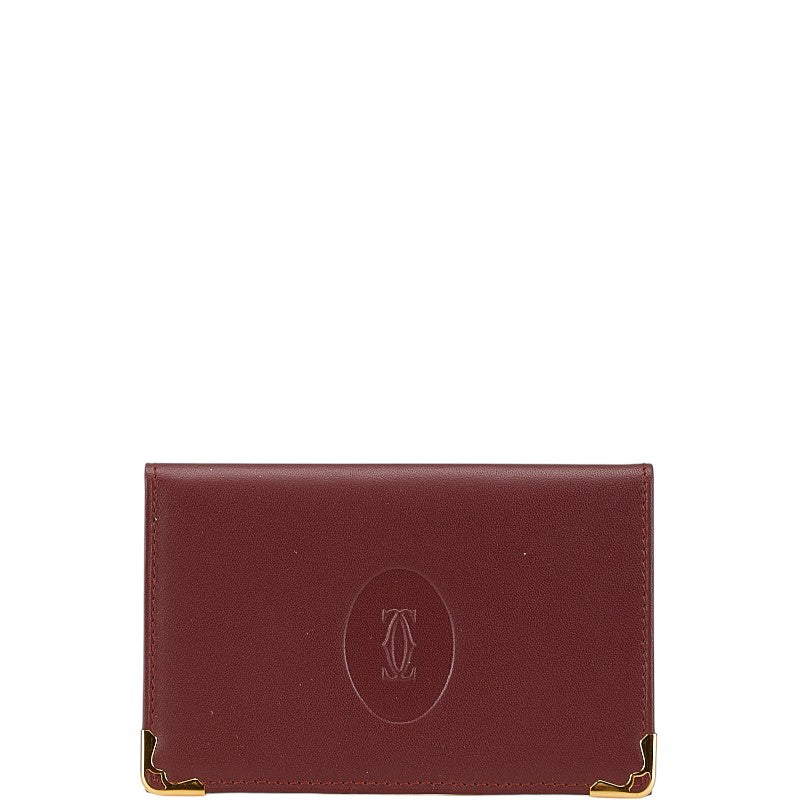 カルティエ マストライン カードケース パスケース ワインレッド ボルドー レザー レディース CARTIER 【中古】