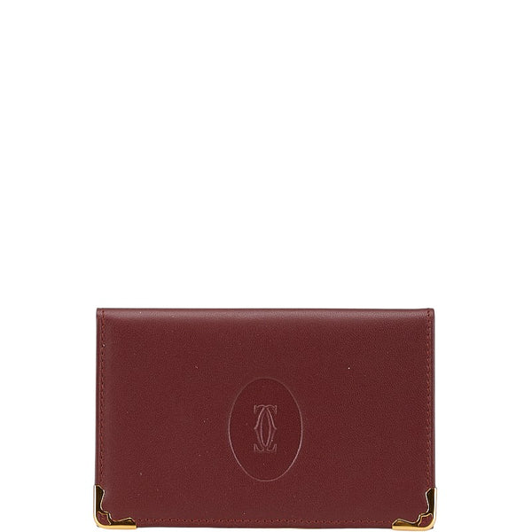 カルティエ マストライン カードケース パスケース ワインレッド ボルドー レザー レディース CARTIER 【中古】