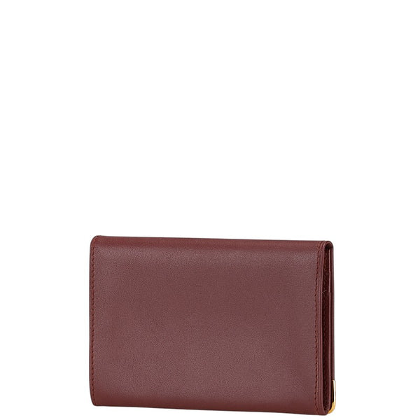 カルティエ マストライン カードケース パスケース ワインレッド ボルドー レザー レディース CARTIER 【中古】