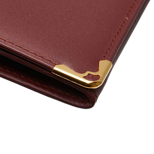 カルティエ マストライン カードケース パスケース ワインレッド ボルドー レザー レディース CARTIER 【中古】