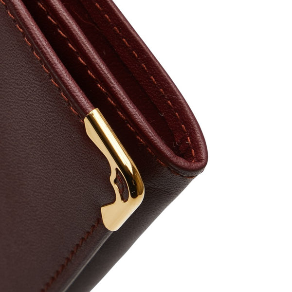 カルティエ マストライン カードケース パスケース ワインレッド ボルドー レザー レディース CARTIER 【中古】