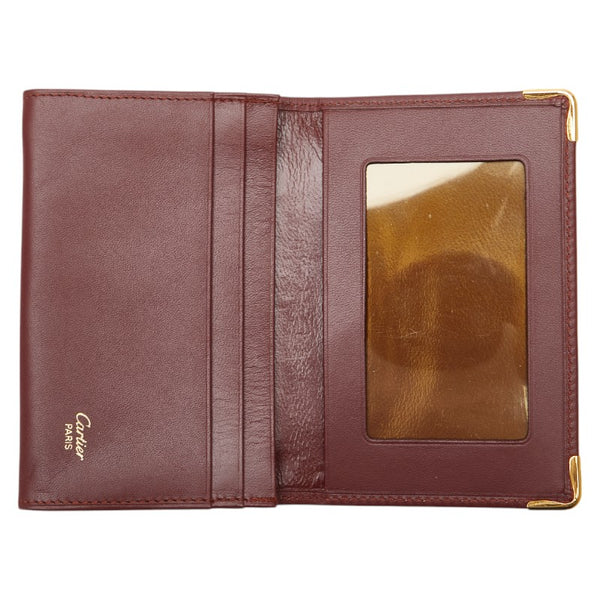 カルティエ マストライン カードケース パスケース ワインレッド ボルドー レザー レディース CARTIER 【中古】