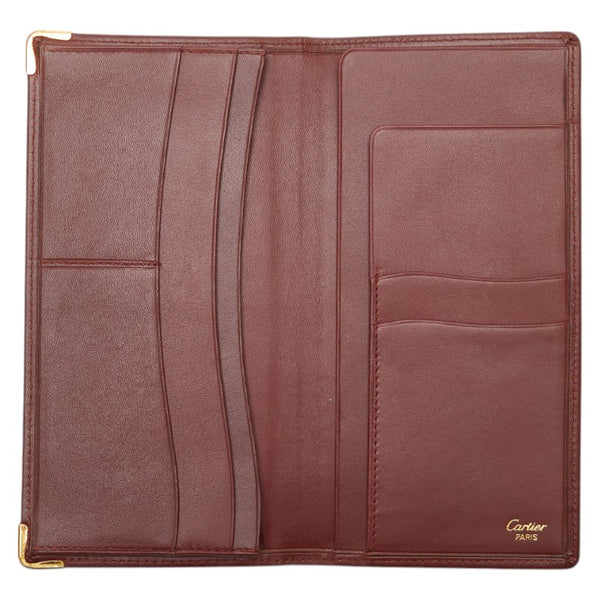 カルティエ マストライン 札入れ ワインレッド ボルドー レザー レディース CARTIER 【中古】