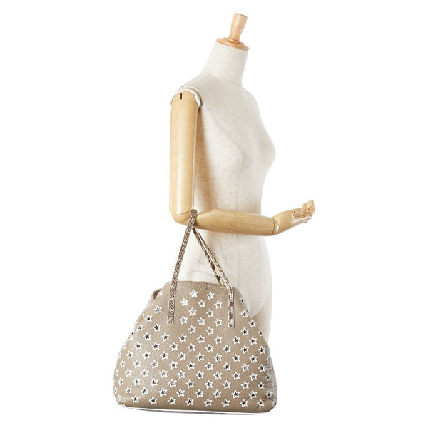 ジミーチュウ スター 星 パンチング トートバッグ ショルダーバッグ ベージュ レザー パイソン レディース JIMMY CHOO 【中古】