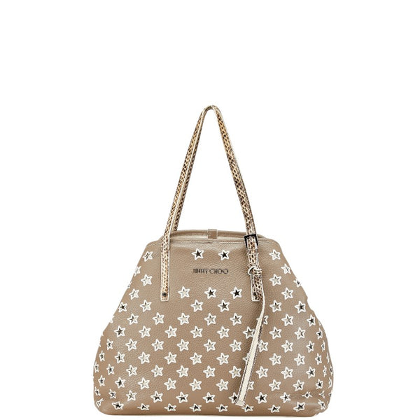 ジミーチュウ スター 星 パンチング トートバッグ ショルダーバッグ ベージュ レザー パイソン レディース JIMMY CHOO 【中古】