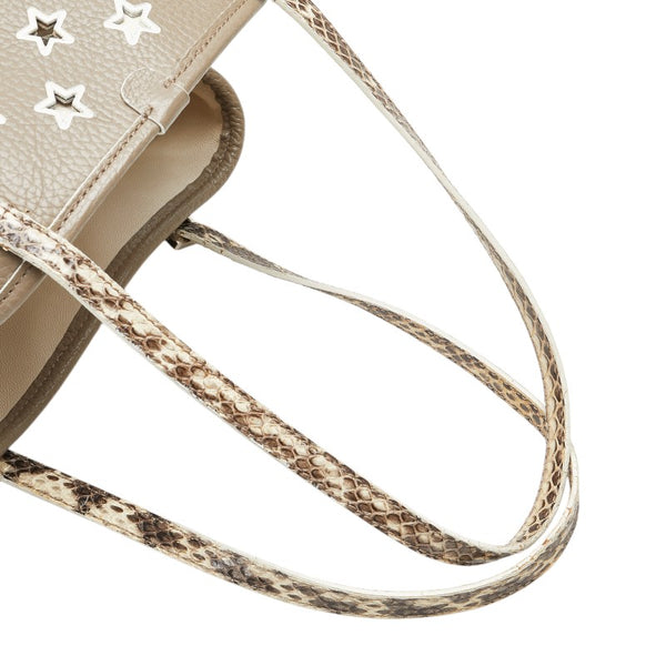 ジミーチュウ スター 星 パンチング トートバッグ ショルダーバッグ ベージュ レザー パイソン レディース JIMMY CHOO 【中古】