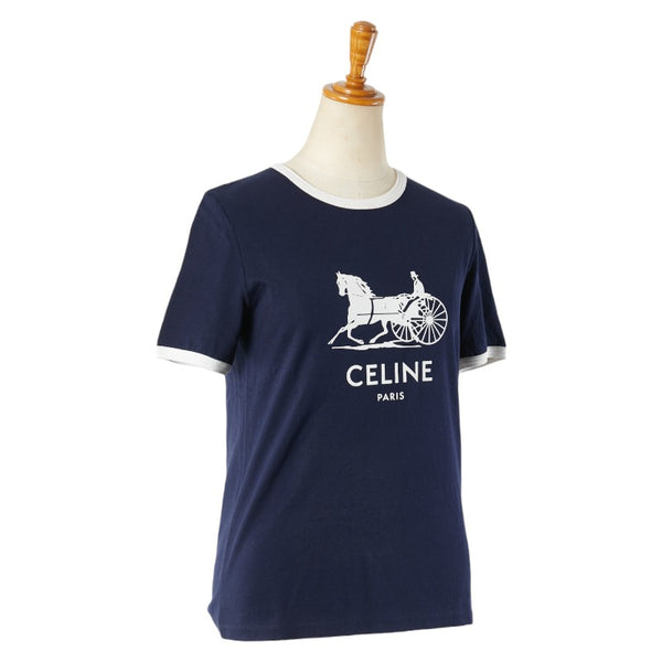 セリーヌ 馬車 ロゴ 半袖Ｔシャツ サイズ:S ネイビー ホワイト コットン レディース CELINE 【中古】