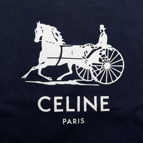 セリーヌ 馬車 ロゴ 半袖Ｔシャツ サイズ:S ネイビー ホワイト コットン レディース CELINE 【中古】