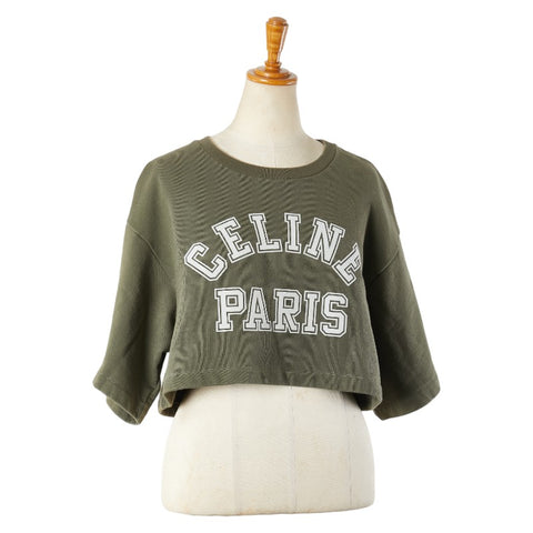 セリーヌ ロゴ 半袖 クロップドTシャツ サイズ:S 2Y19A670Q カーキグリーン コットン レディース CELINE 【中古】