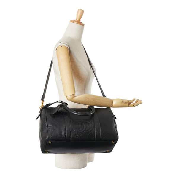 シャネル ココマーク ボストンバッグ ショルダーバッグ 2WAY ブラック キャビアスキン レディース CHANEL 【中古】