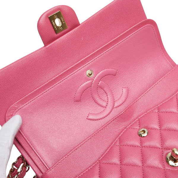 シャネル ココマーク マトラッセ25 ダブルフラップ チェーン ショルダーバッグ  ピンク ゴールド金具 キャビアスキン レディース CHANEL 【中古】