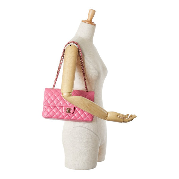 シャネル ココマーク マトラッセ25 ダブルフラップ チェーン ショルダーバッグ  ピンク ゴールド金具 キャビアスキン レディース CHANEL 【中古】