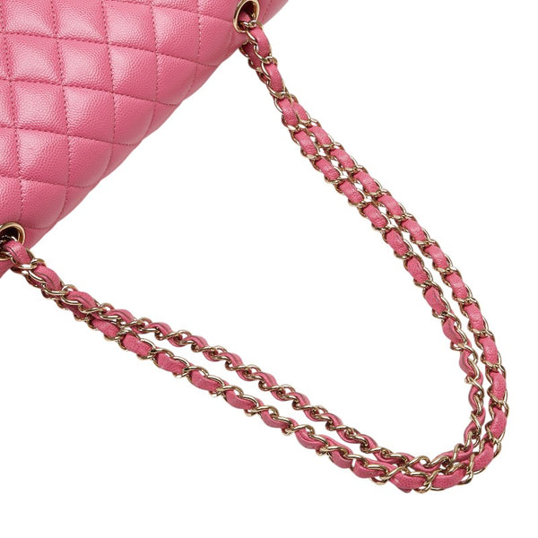 シャネル ココマーク マトラッセ25 ダブルフラップ チェーン ショルダーバッグ  ピンク ゴールド金具 キャビアスキン レディース CHANEL 【中古】