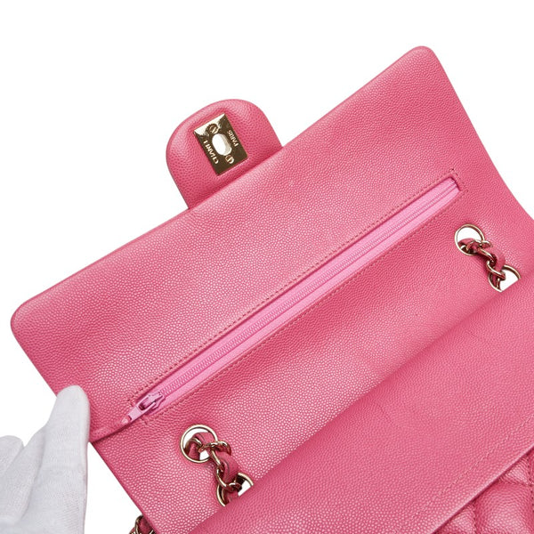 シャネル ココマーク マトラッセ25 ダブルフラップ チェーン ショルダーバッグ  ピンク ゴールド金具 キャビアスキン レディース CHANEL 【中古】