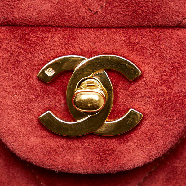 シャネル Vステッチ ダブルフラップ ココマーク チェーン ショルダーバッグ レッド スエード レディース CHANEL 【中古】