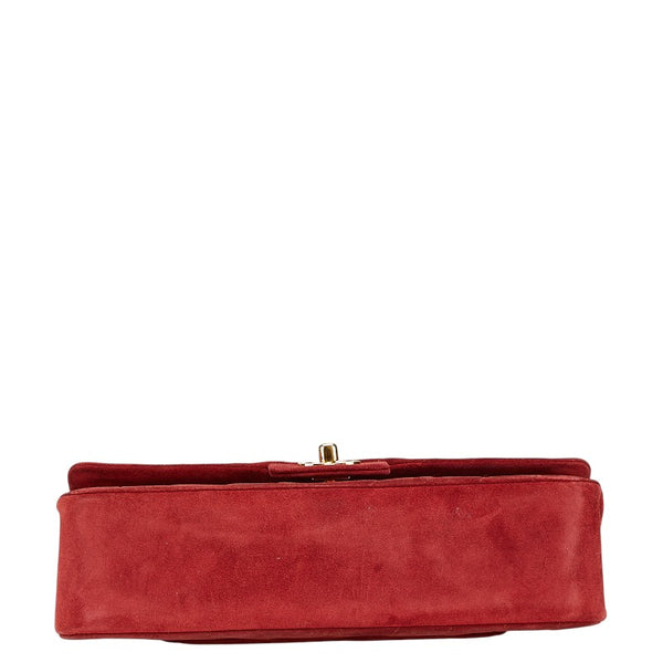 シャネル Vステッチ ダブルフラップ ココマーク チェーン ショルダーバッグ レッド スエード レディース CHANEL 【中古】