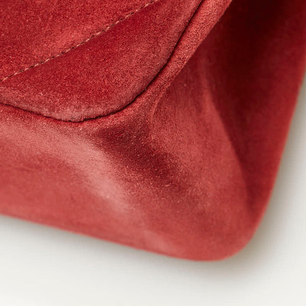 シャネル Vステッチ ダブルフラップ ココマーク チェーン ショルダーバッグ レッド スエード レディース CHANEL 【中古】