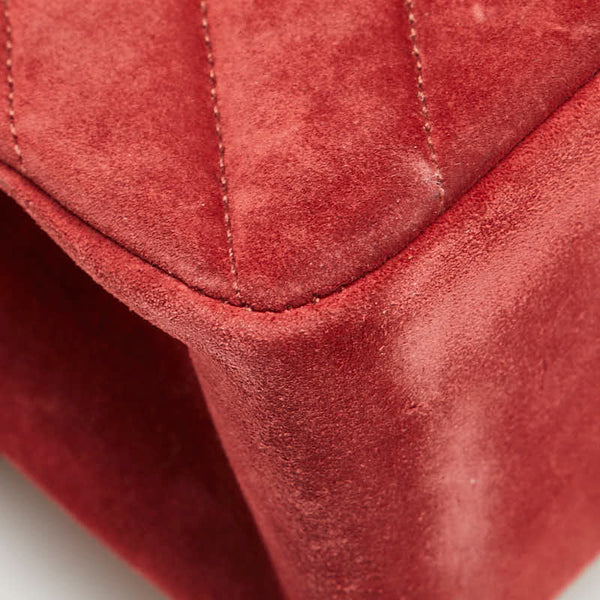 シャネル Vステッチ ダブルフラップ ココマーク チェーン ショルダーバッグ レッド スエード レディース CHANEL 【中古】