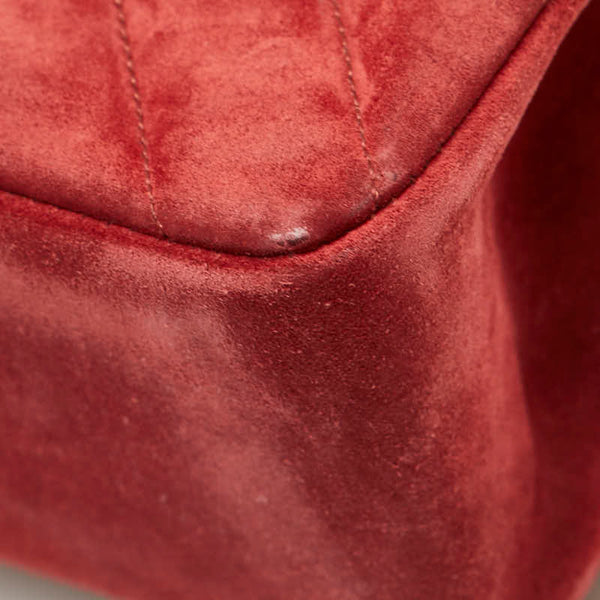 シャネル Vステッチ ダブルフラップ ココマーク チェーン ショルダーバッグ レッド スエード レディース CHANEL 【中古】