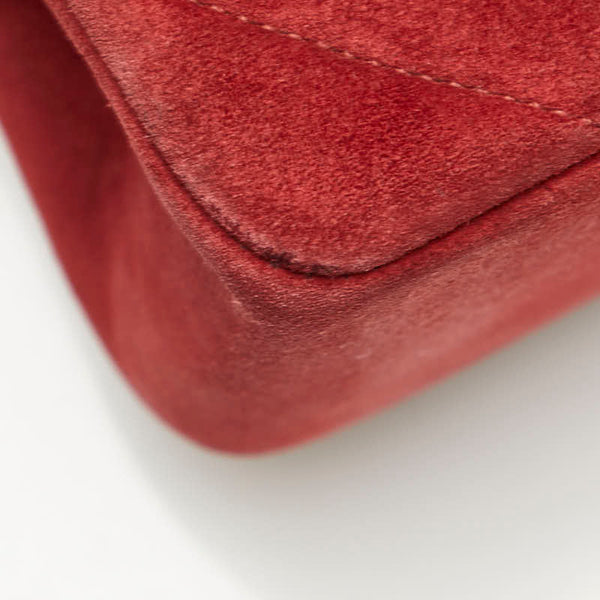 シャネル Vステッチ ダブルフラップ ココマーク チェーン ショルダーバッグ レッド スエード レディース CHANEL 【中古】