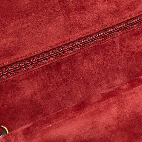 シャネル Vステッチ ダブルフラップ ココマーク チェーン ショルダーバッグ レッド スエード レディース CHANEL 【中古】