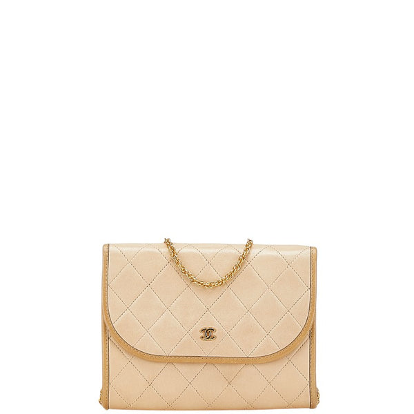 シャネル マトラッセ ココマーク 斜め掛け チェーン ショルダーバッグ ベージュ ラムスキン レディース CHANEL 【中古】