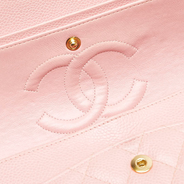 シャネル マトラッセ25 ダブルフラップ ココマーク チェーン ショルダーバッグ ピンク キャビアスキン レディース CHANEL 【中古】