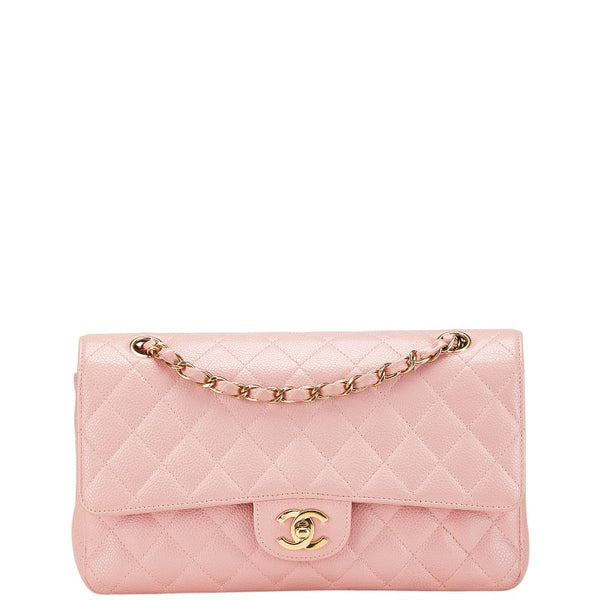シャネル マトラッセ25 ダブルフラップ ココマーク チェーン ショルダーバッグ ピンク キャビアスキン レディース CHANEL 【中古】
