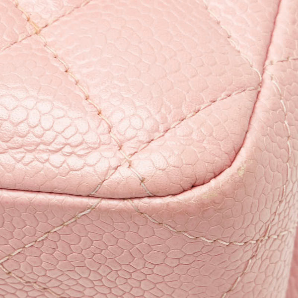 シャネル マトラッセ25 ダブルフラップ ココマーク チェーン ショルダーバッグ ピンク キャビアスキン レディース CHANEL 【中古】
