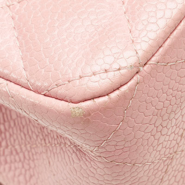 シャネル マトラッセ25 ダブルフラップ ココマーク チェーン ショルダーバッグ ピンク キャビアスキン レディース CHANEL 【中古】