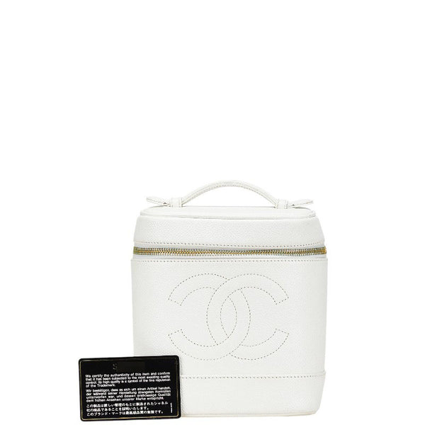 シャネル ココマーク バニティバッグ A01998 ホワイト キャビアスキン レディース CHANEL 【中古】