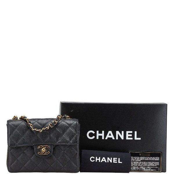 シャネル ココマーク チェーン ミニショルダーバッグ ブラック キャビアスキン レディース CHANEL 【中古】