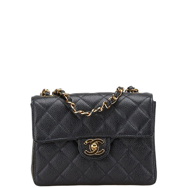 シャネル ココマーク チェーン ミニショルダーバッグ ブラック キャビアスキン レディース CHANEL 【中古】